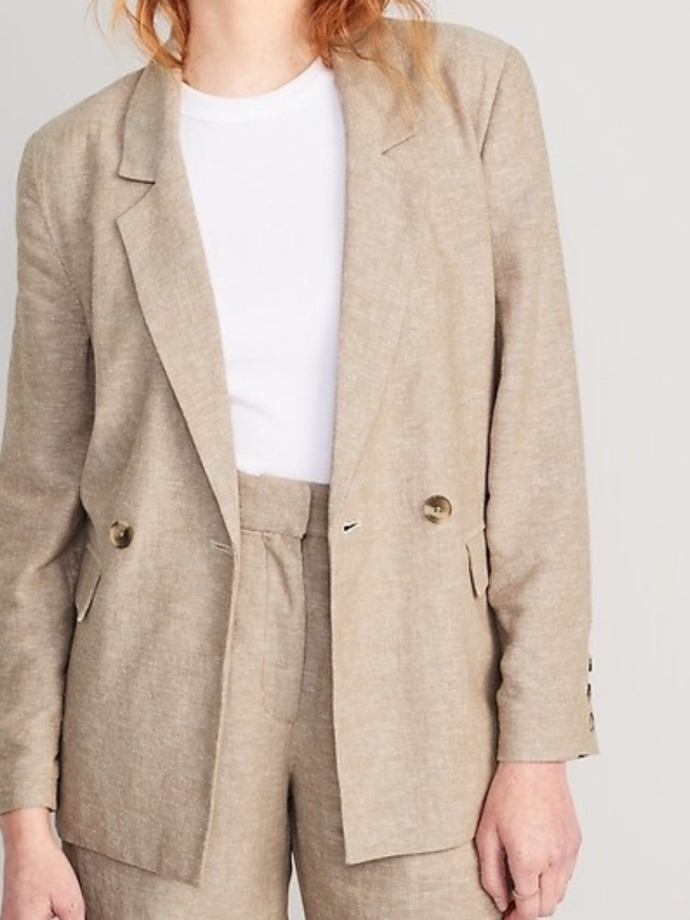 Magaschoni Beige Double-Button Linen-Blend Blazer